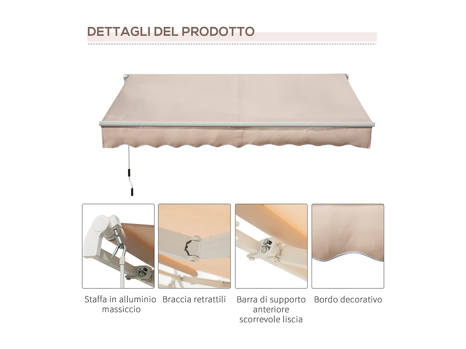 Tenda da sole avvolgibile con manovella 295x200cm beige