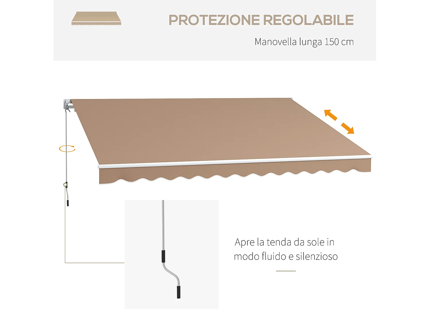 Tenda da sole avvolgibile con manovella 350x250 cm marrone