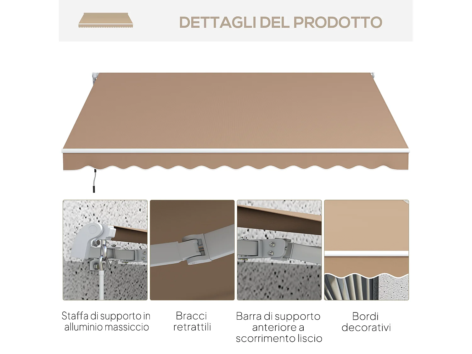 Tenda da sole avvolgibile con manovella 350x250 cm marrone