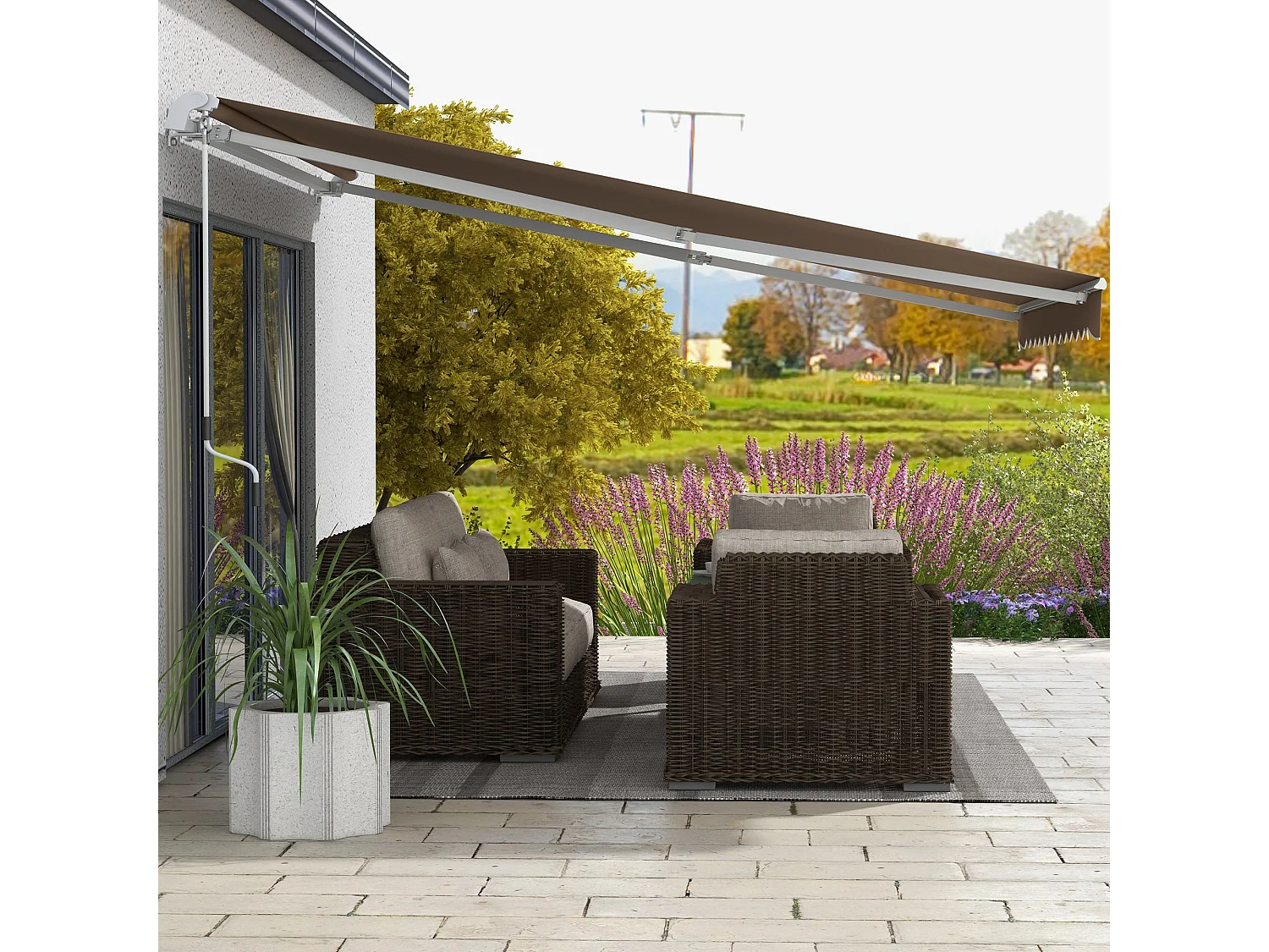 Tenda da sole avvolgibile con manovella 350x250 cm marrone