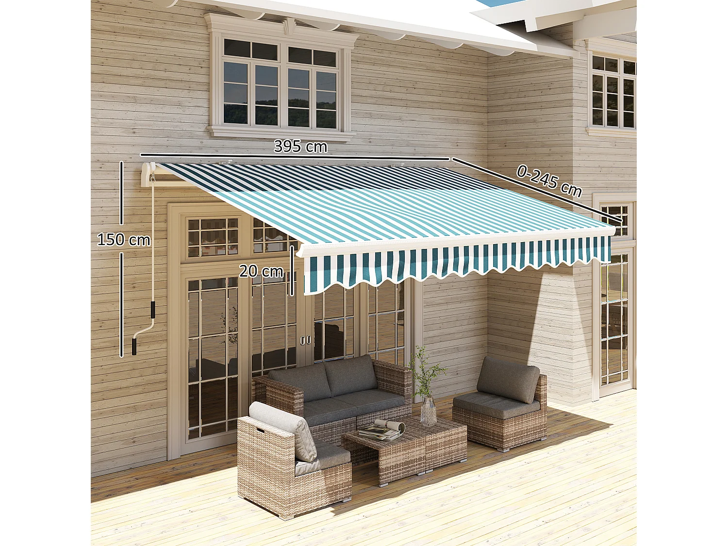 Tenda da sole a bracci avvolgibile a manovella 4x2.5m verde e bianco