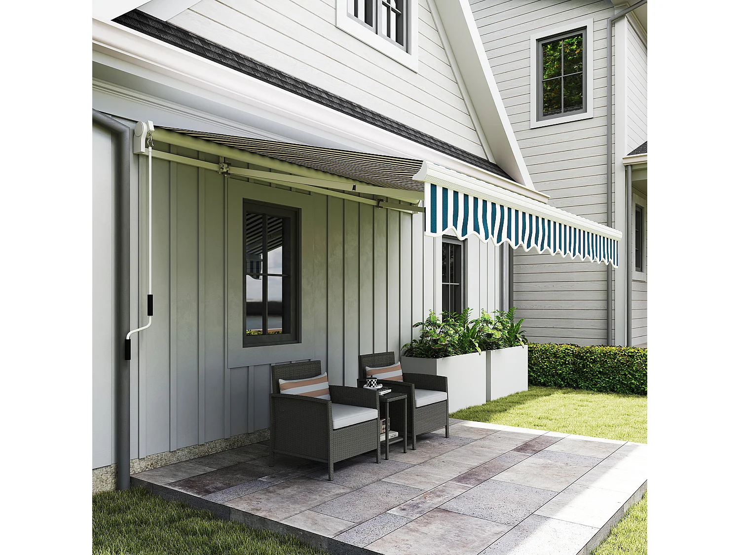 Tenda da sole a bracci avvolgibile a manovella 4x2.5m verde e bianco