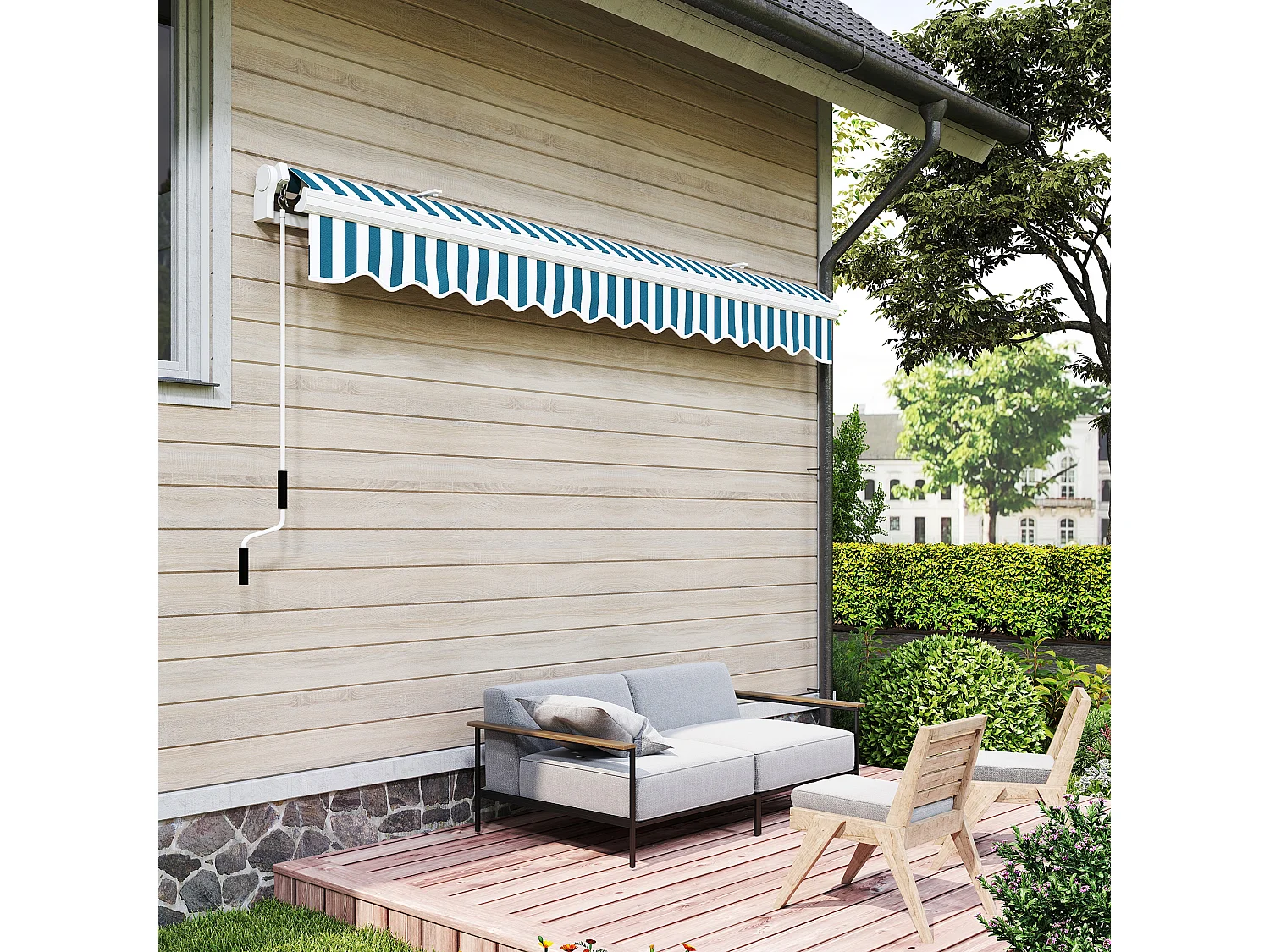 Tenda da sole a bracci avvolgibile a manovella 4x2.5m verde e bianco