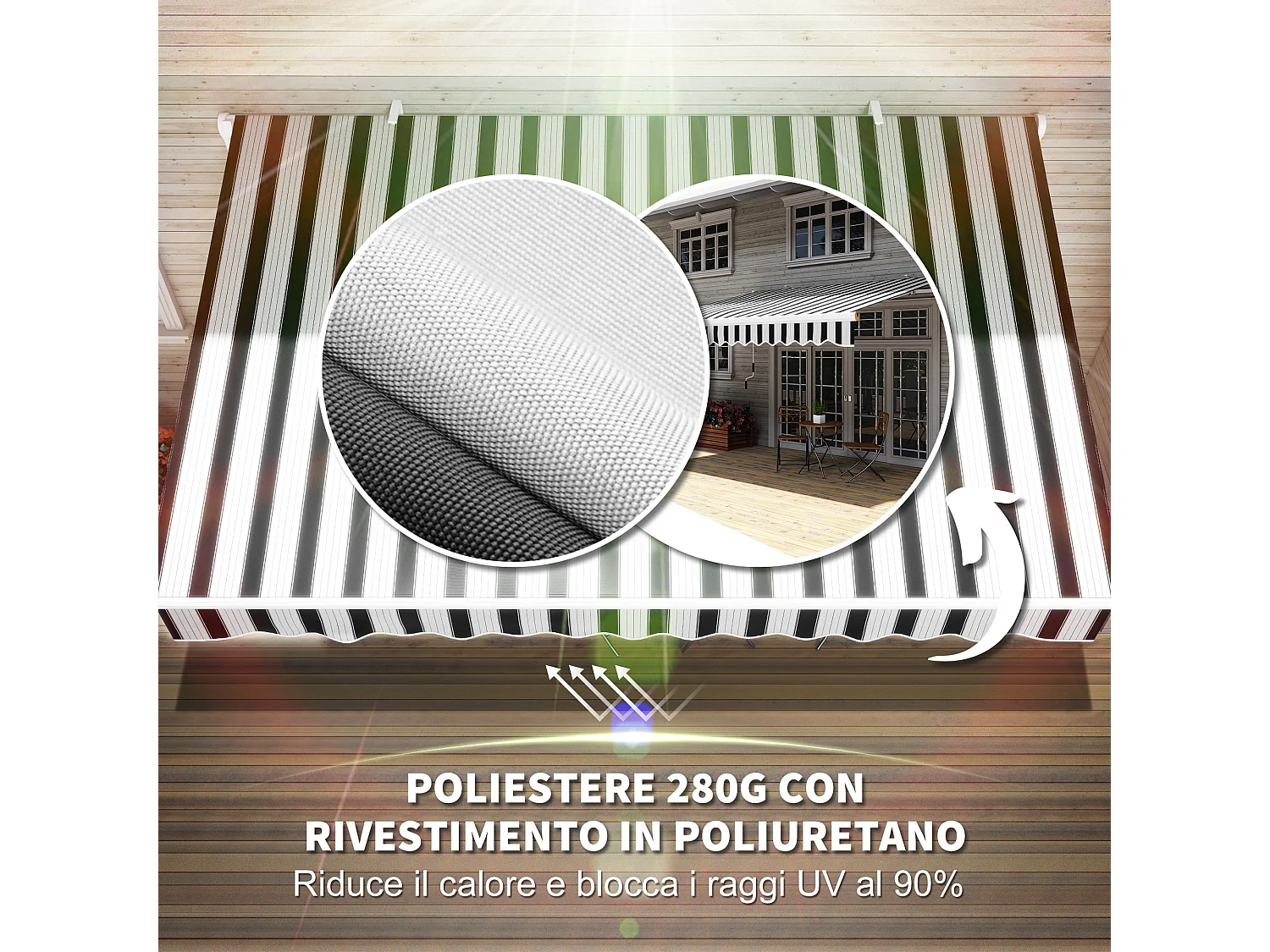 Tenda parasole estensibile per esterno con manovella blu e bianca