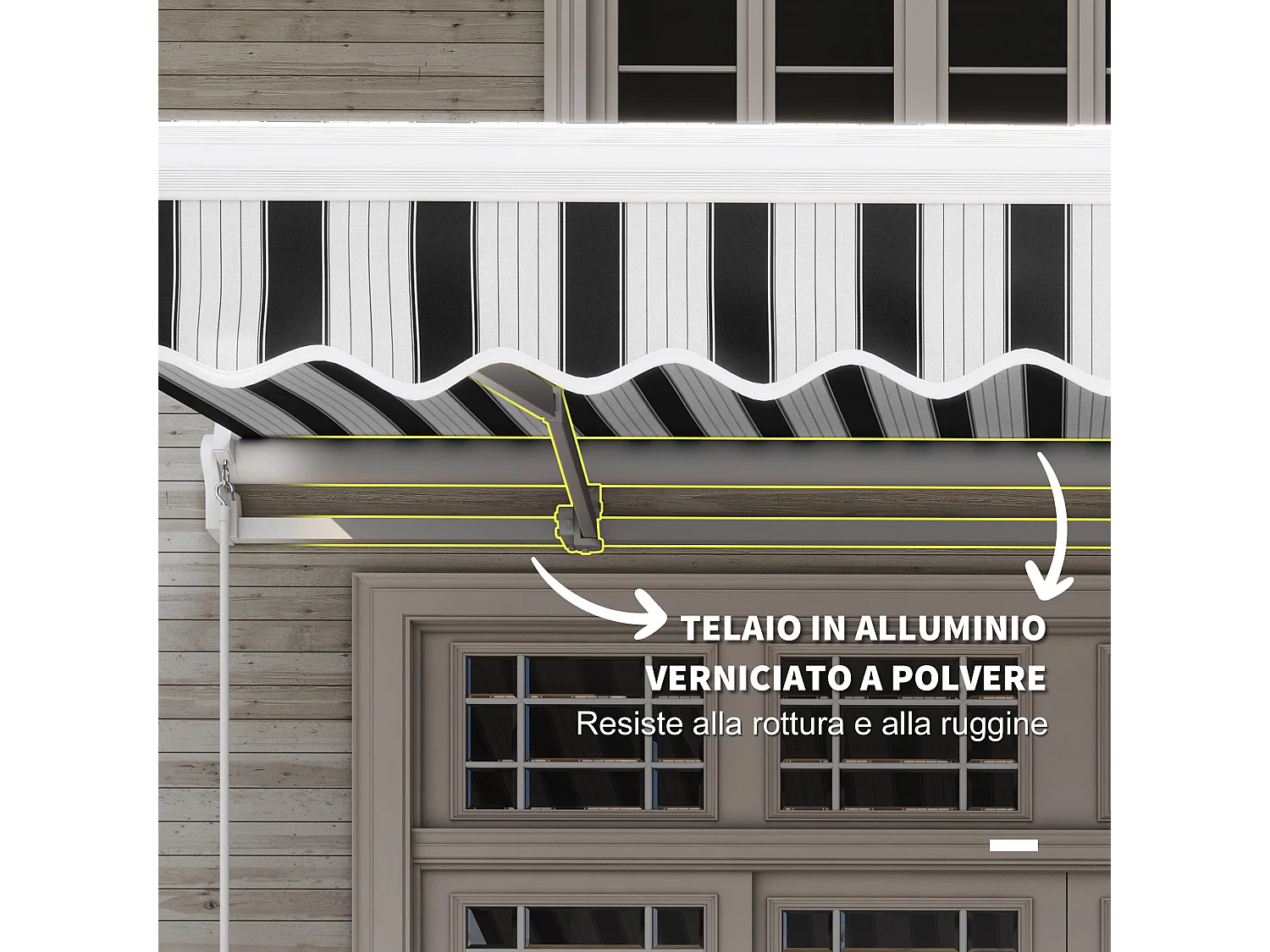 Tenda parasole estensibile per esterno con manovella blu e bianca