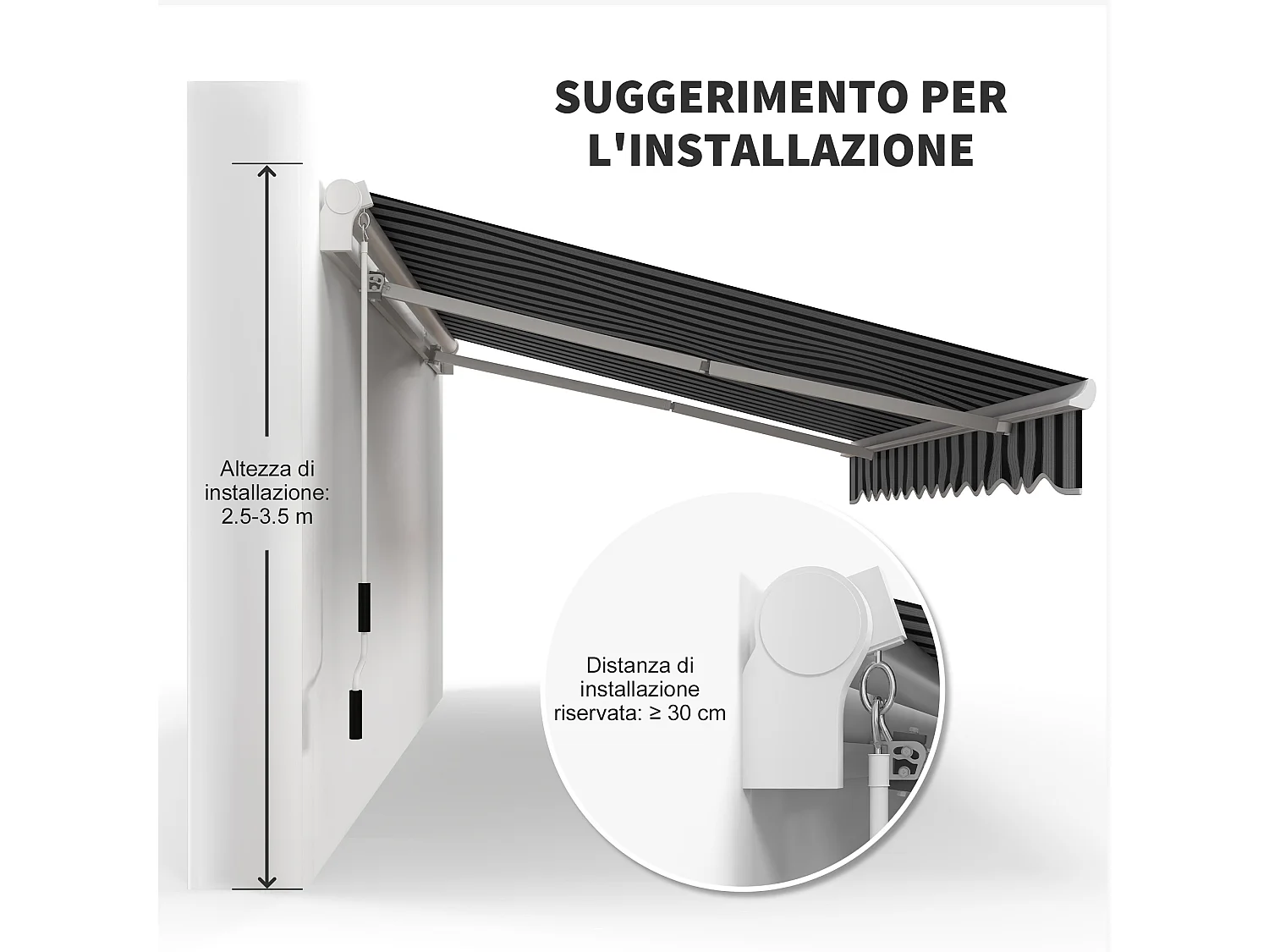 Tenda parasole estensibile per esterno con manovella blu e bianca