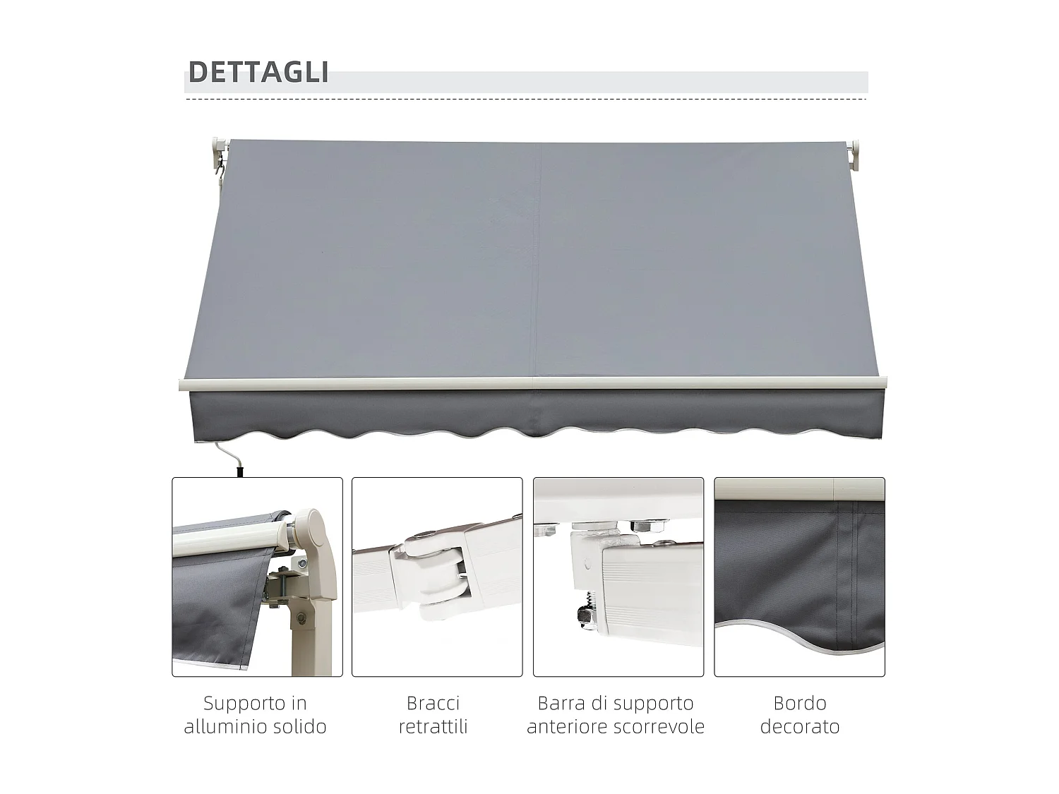Tenda da sole avvolgibile 3x2.5  m a caduta con manovella grigio