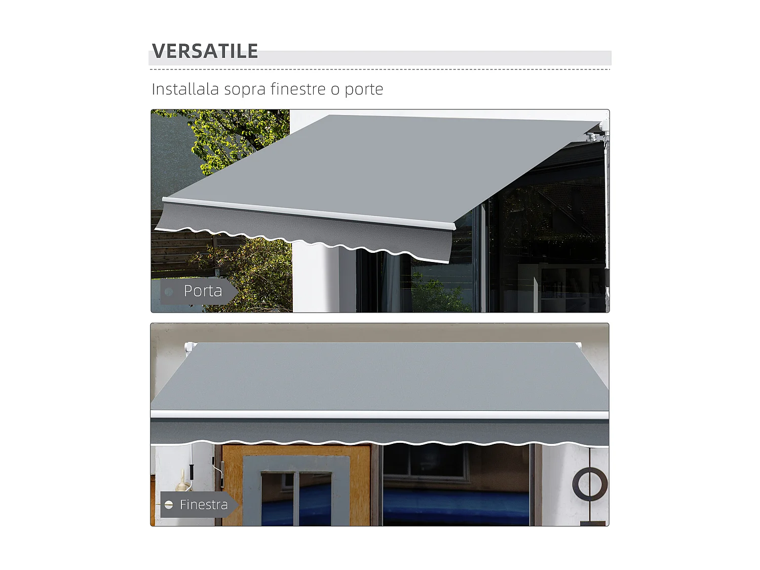 Tenda da sole avvolgibile 3x2.5  m a caduta con manovella grigio