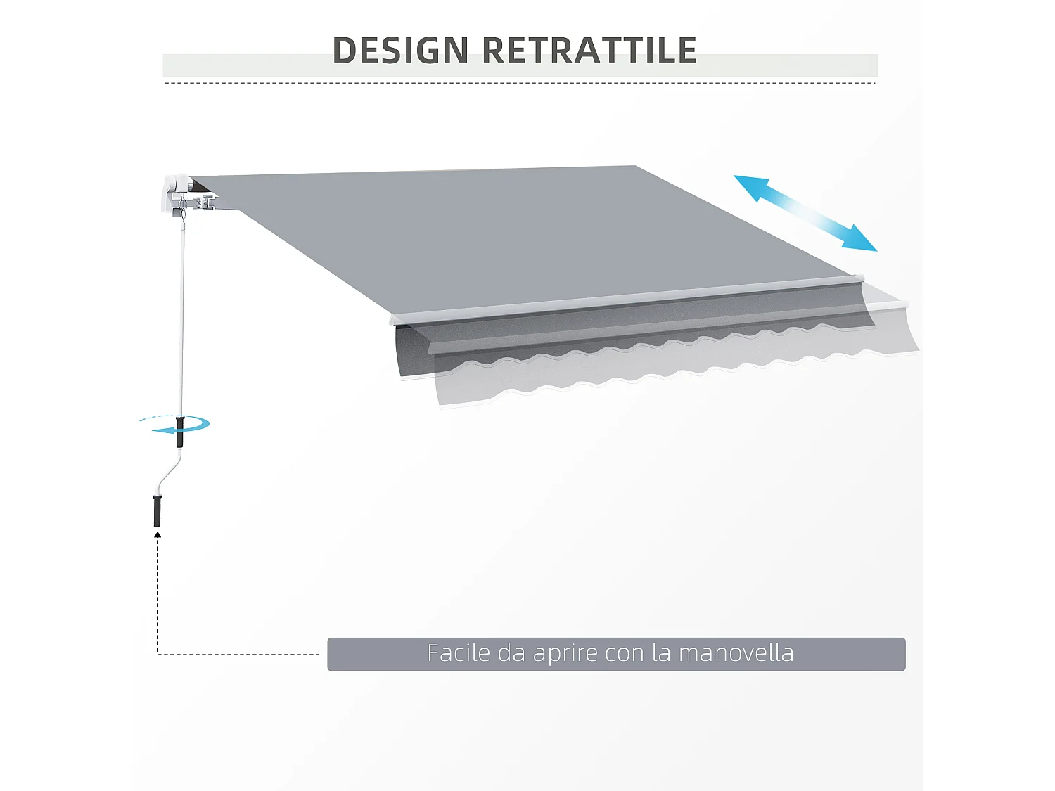 Tenda da sole avvolgibile 3x2.5  m a caduta con manovella grigio