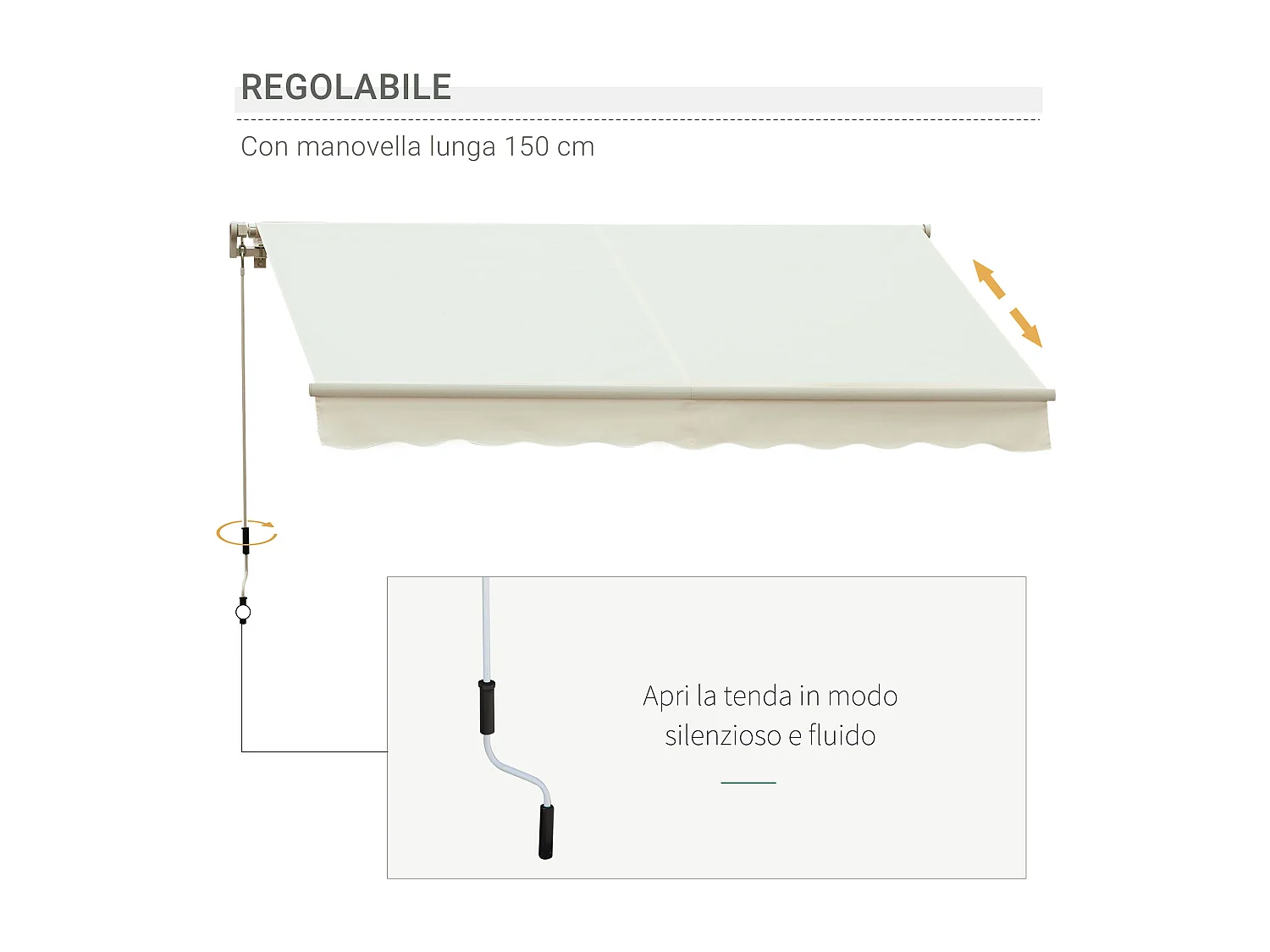 Tenda da sole avvolgibile a caduta manuale 3x2.5m bianco