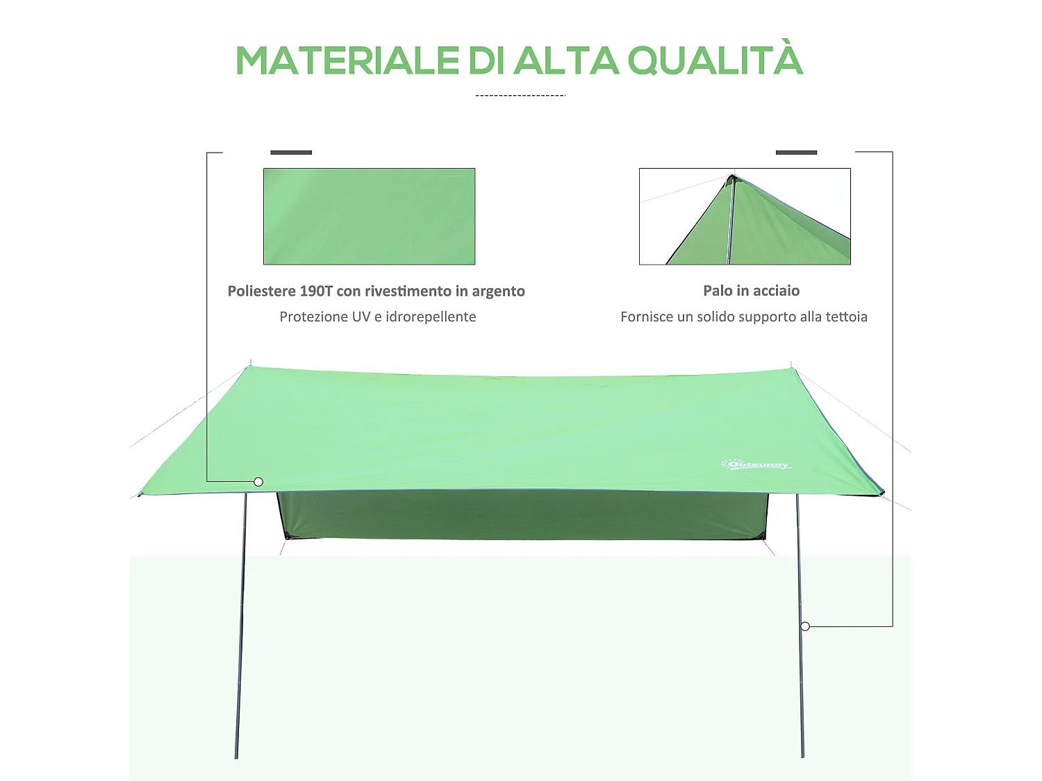Tenda da sole portatile 3x3m tendalino impermeabile con borsa verde