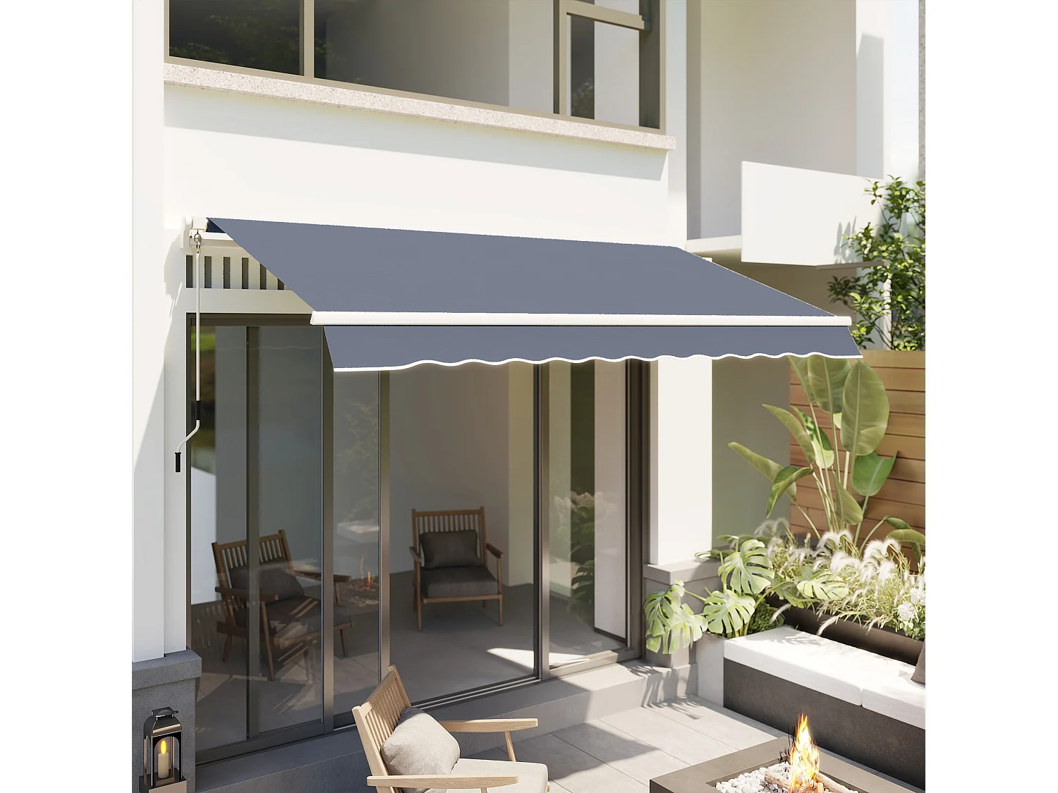 Tenda da sole avvolgibile a bracci con manovella 360x250cm grigio