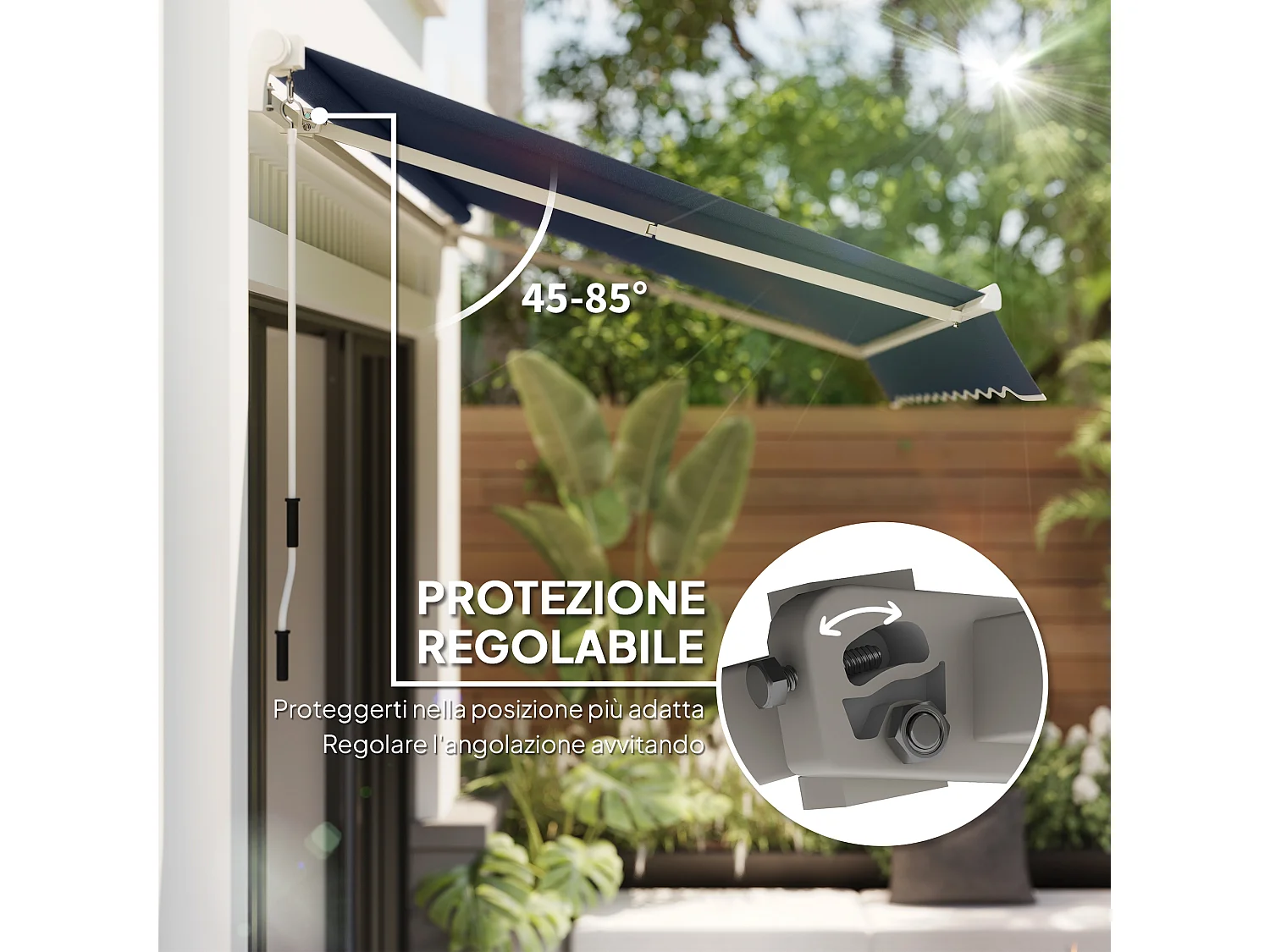 Tenda da sole avvolgibile a bracci con manovella 360x250cm grigio