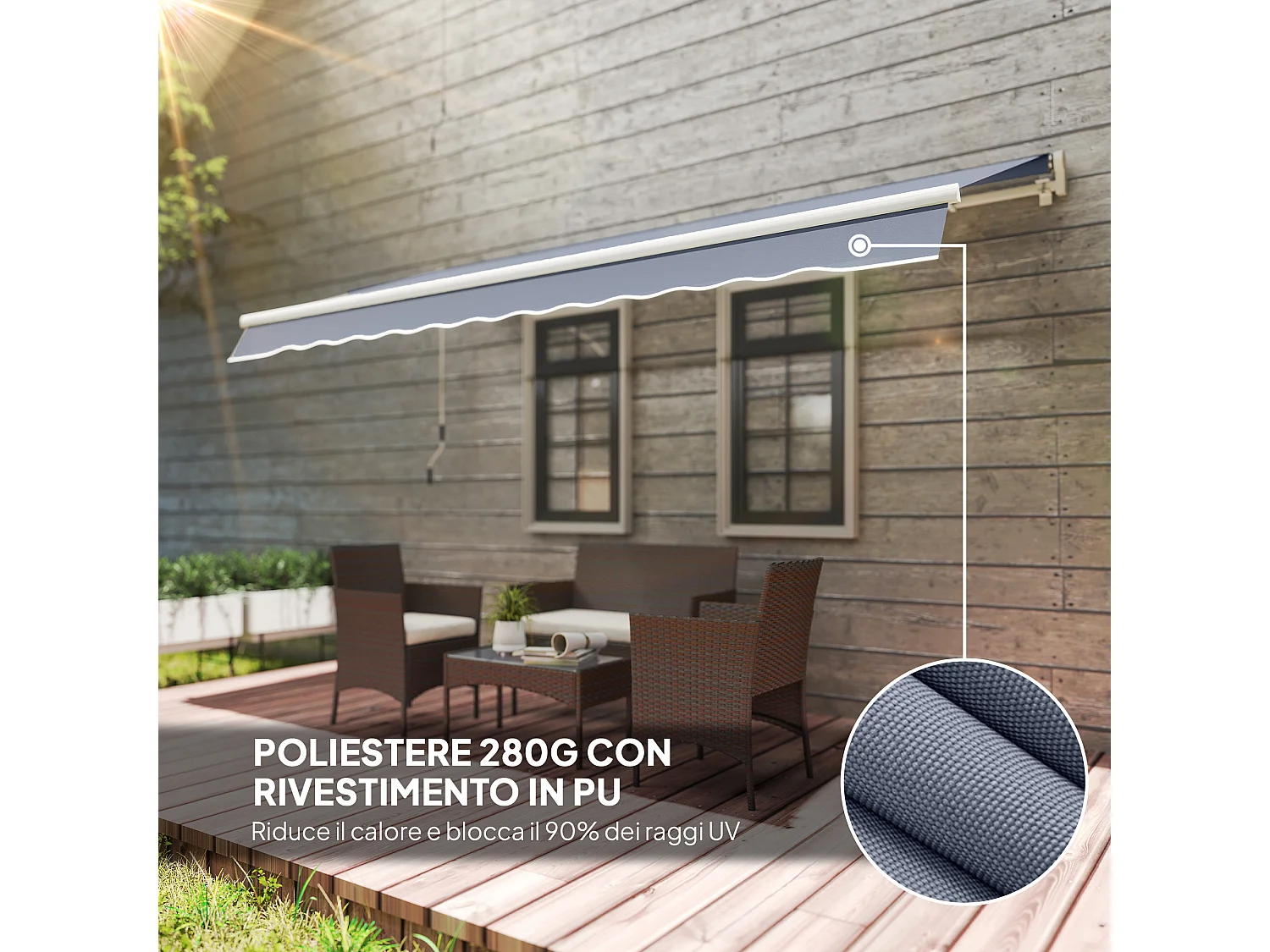 Tenda da sole avvolgibile a bracci con manovella 360x250cm grigio
