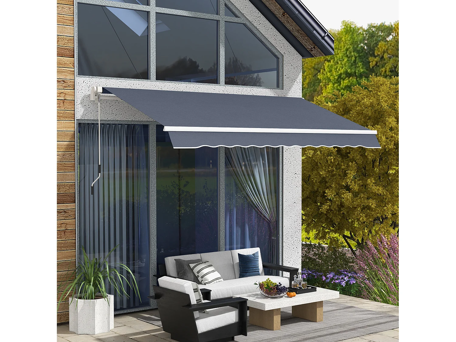 Tenda da sole avvolgibile a bracci con manovella 360x250cm grigio