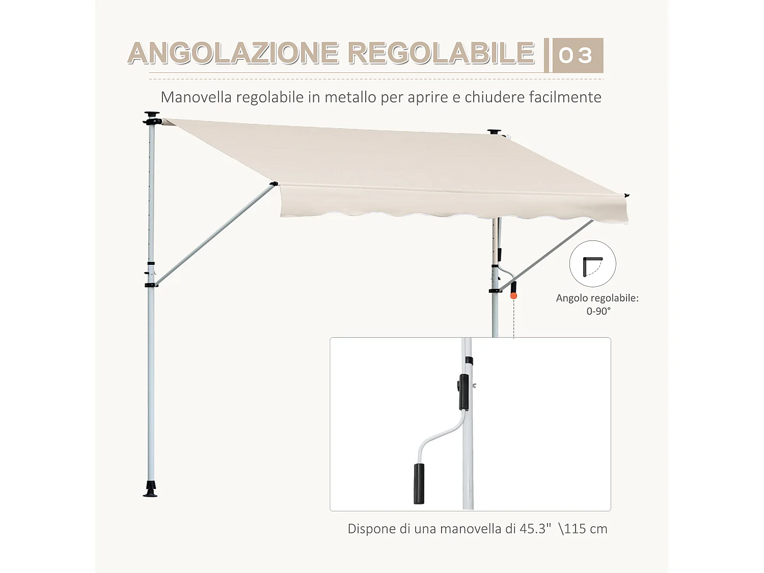 Tenda da sole 4x1.2m telescopica a parete avvolgibile cachi