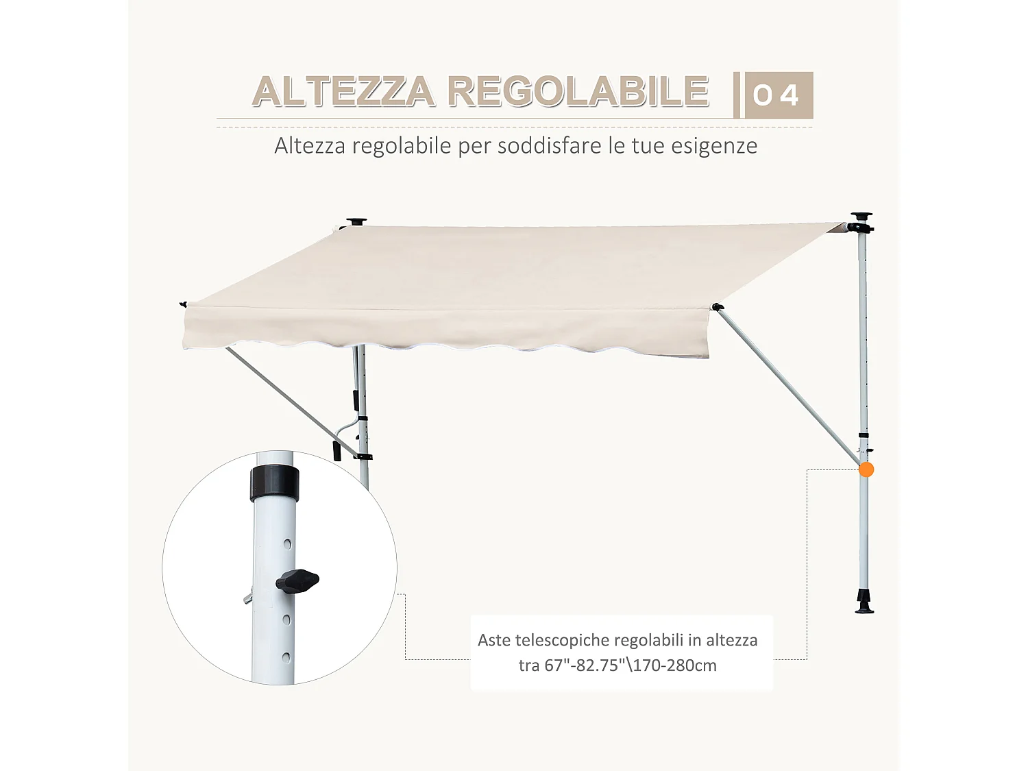 Tenda da sole 4x1.2m telescopica a parete avvolgibile cachi