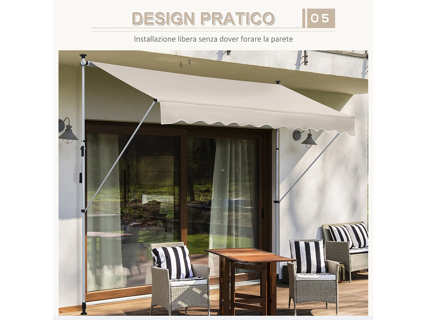 Tenda da sole 4x1.2m telescopica a parete avvolgibile cachi