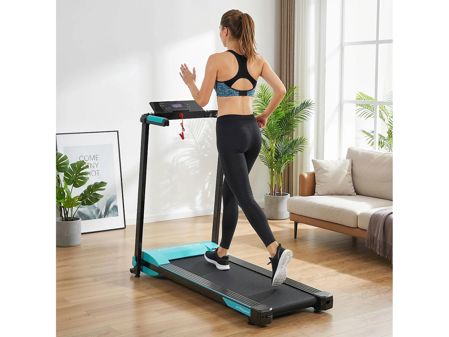 Tapis roulant pieghevole con controllo gestuale e inclinazione azzurro