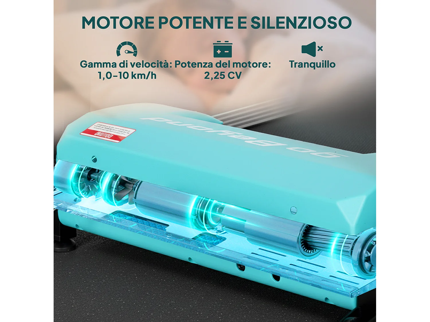 Tapis roulant pieghevole con controllo gestuale e inclinazione azzurro