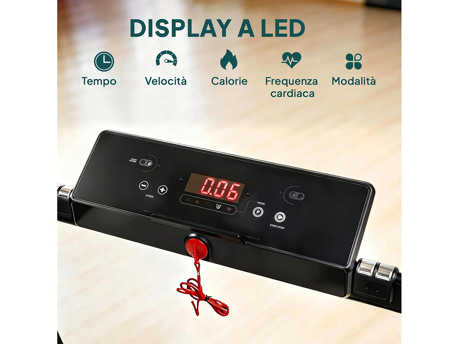 Tapis roulant pieghevole con controllo gestuale e inclinazione azzurro