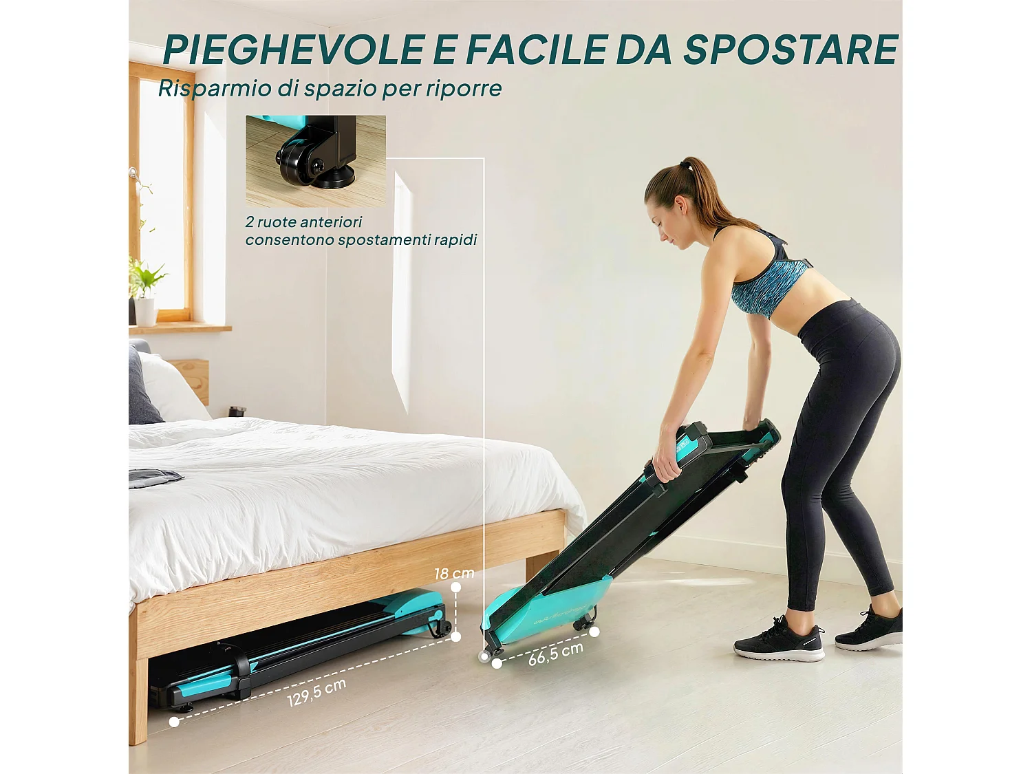 Tapis roulant pieghevole con controllo gestuale e inclinazione azzurro