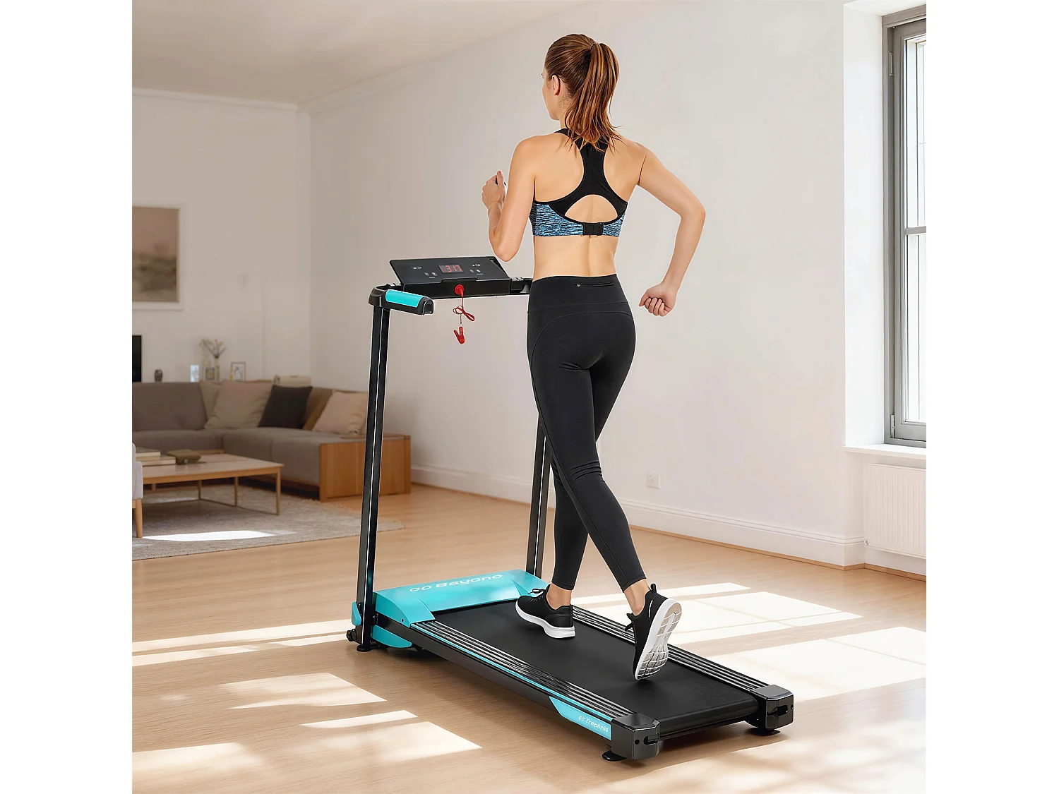 Tapis roulant pieghevole con controllo gestuale e inclinazione azzurro