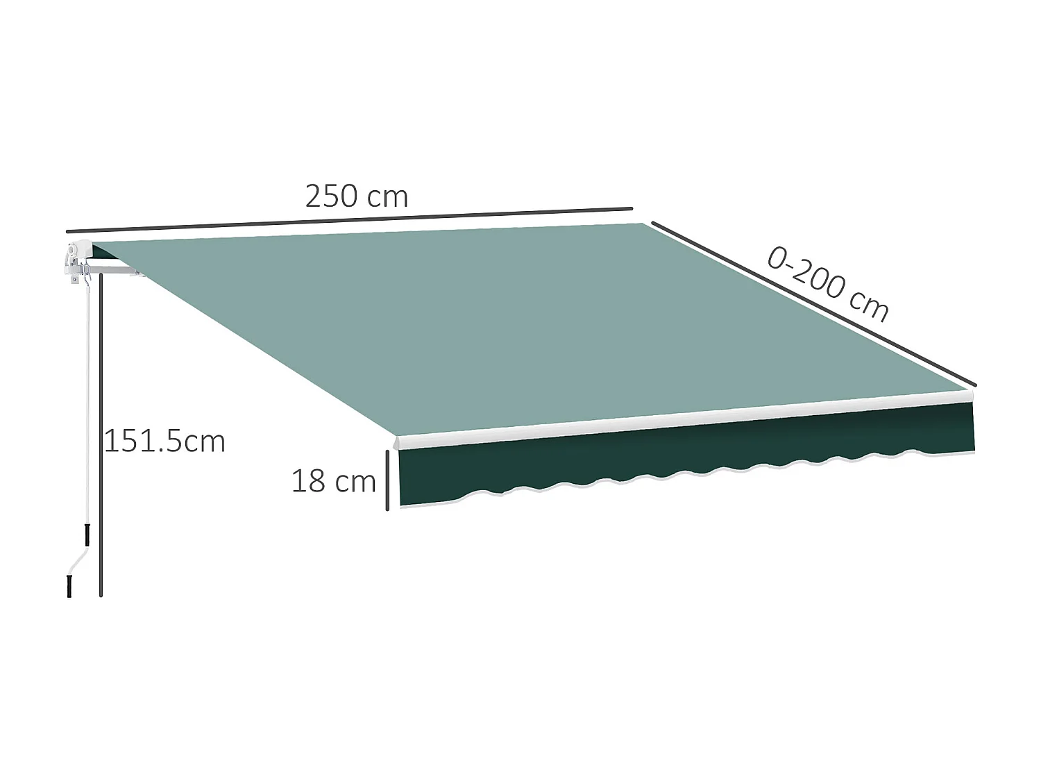 Tenda da sole 2.5x2m avvolgibile con manovella verde
