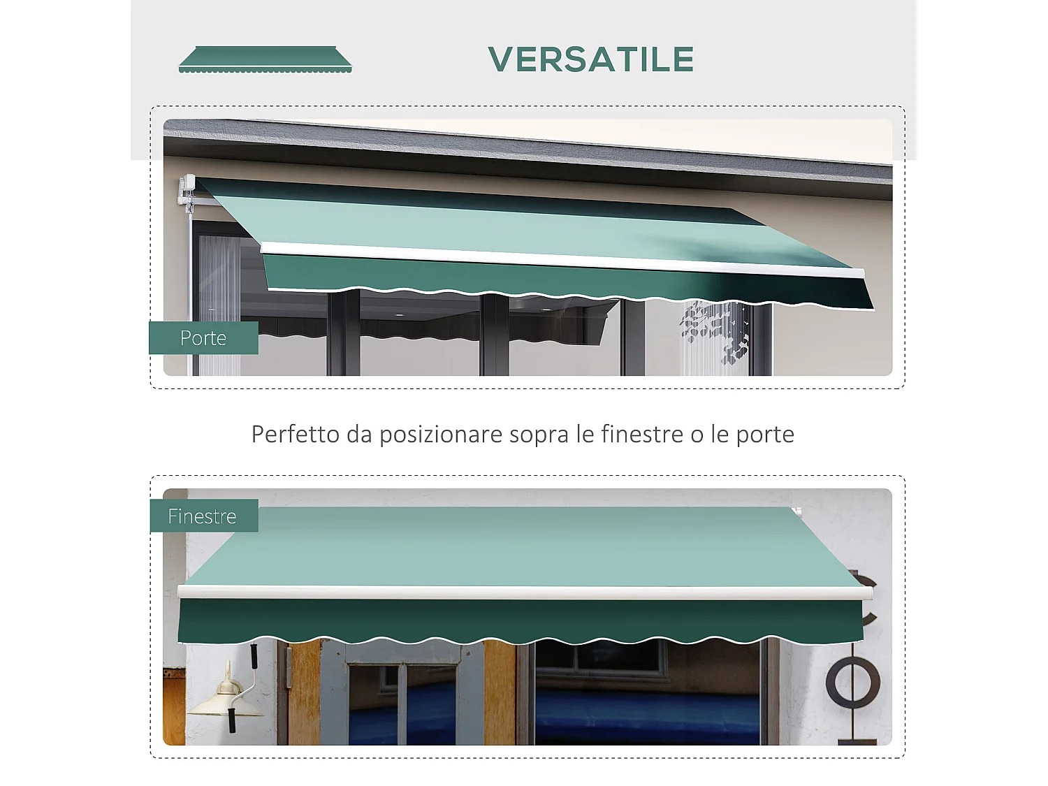 Tenda da sole 2.5x2m avvolgibile con manovella verde