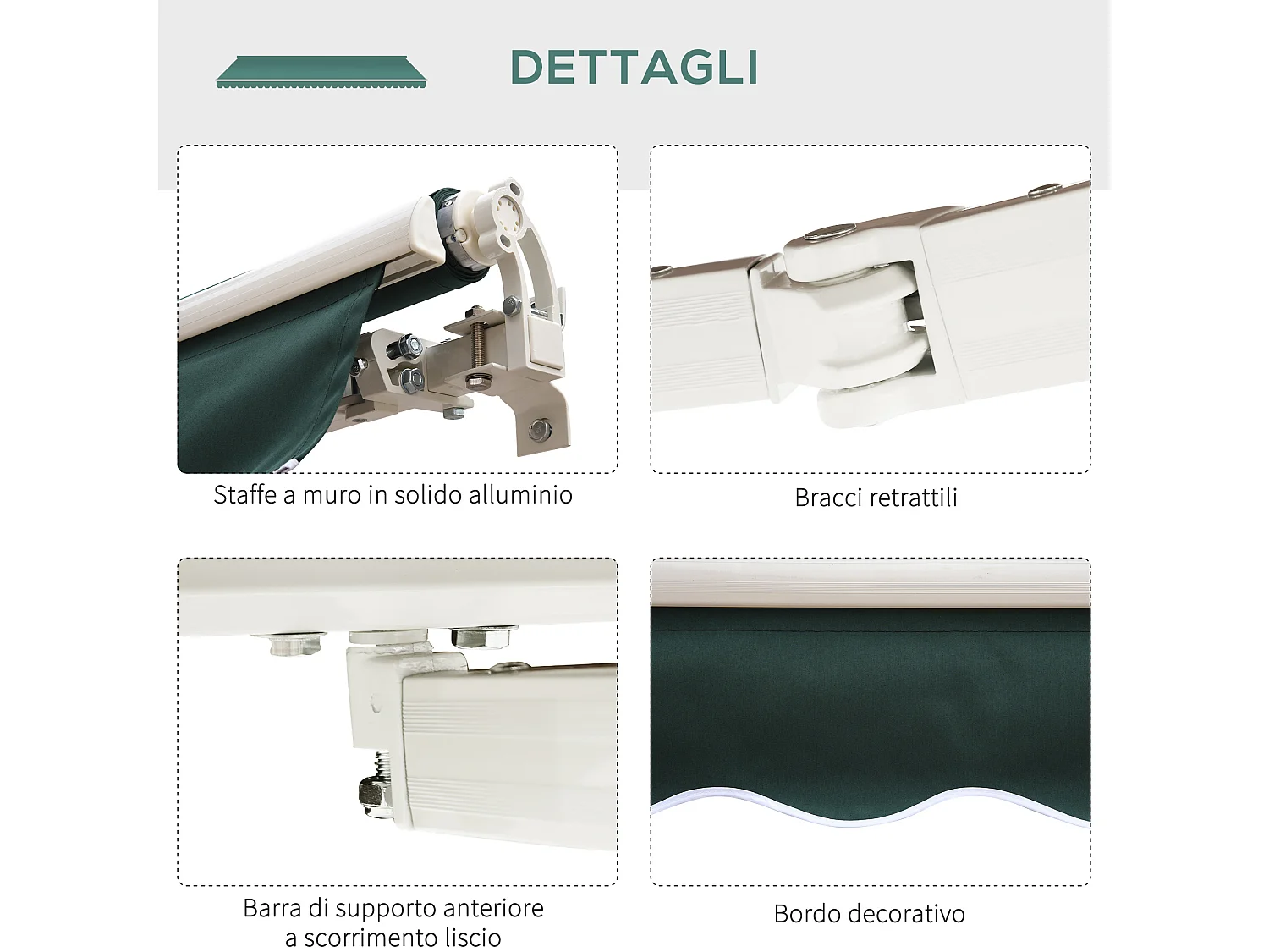 Tenda da sole 2.5x2m avvolgibile con manovella verde