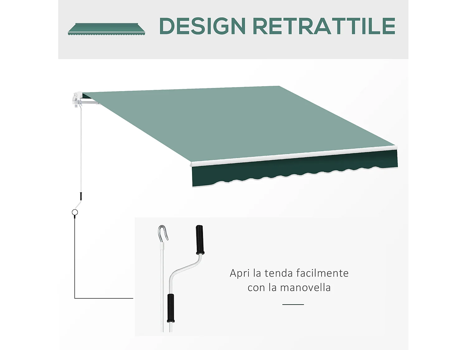 Tenda da sole 2.5x2m avvolgibile con manovella verde