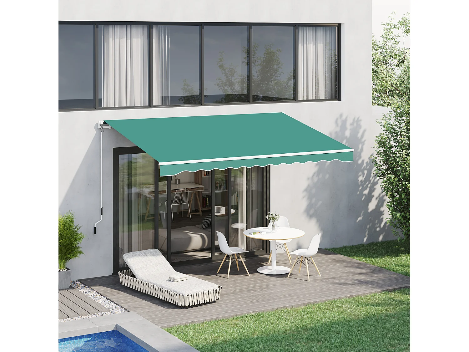 Tenda da sole avvolgibile a caduta manuale 3x2.5m verde scuro