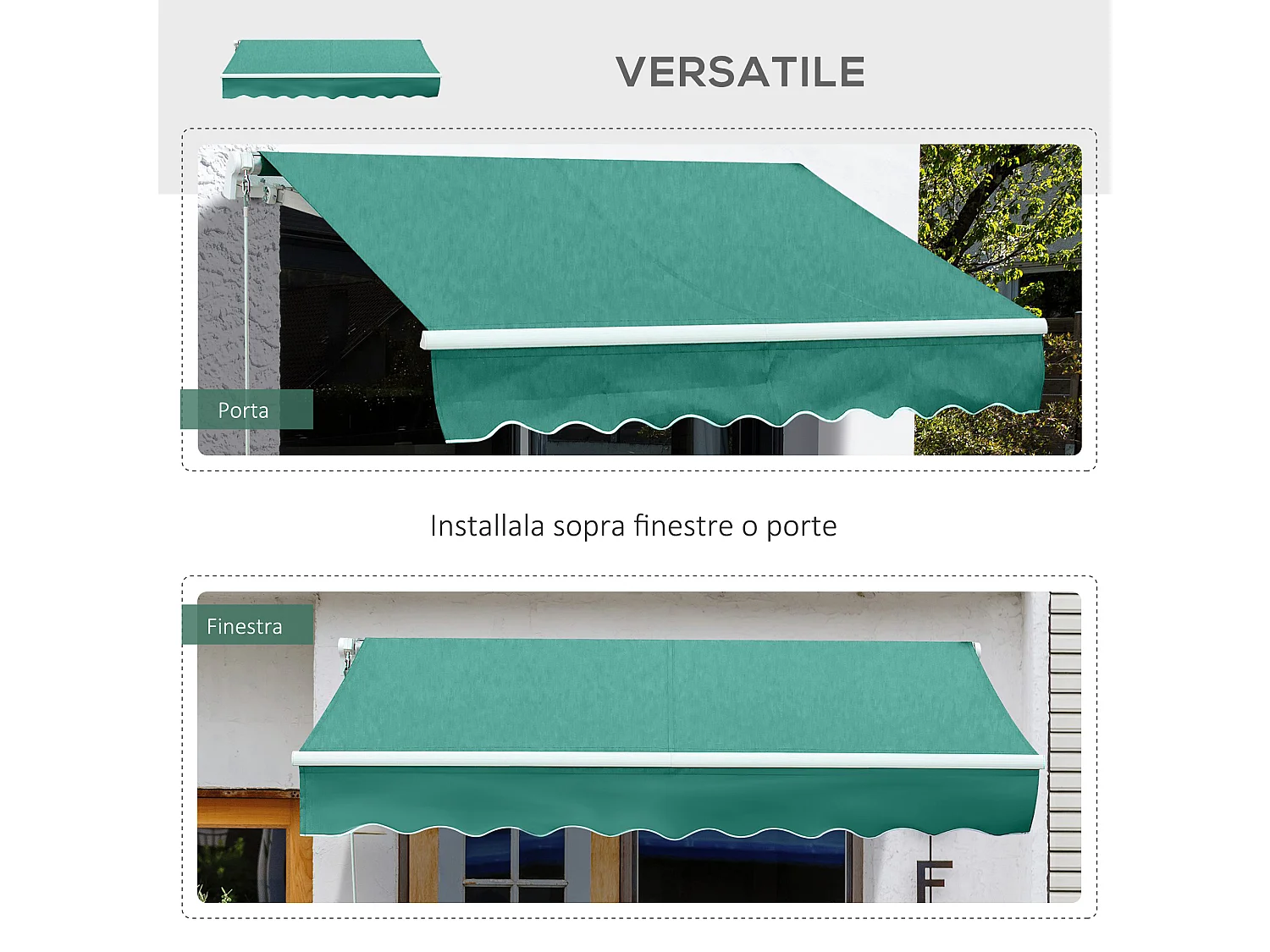 Tenda da sole avvolgibile a caduta manuale 3x2.5m verde scuro