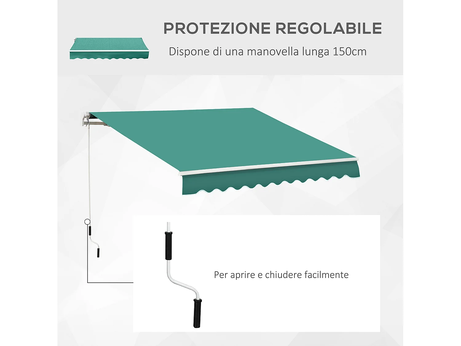 Tenda da sole avvolgibile a caduta manuale 3x2.5m verde scuro