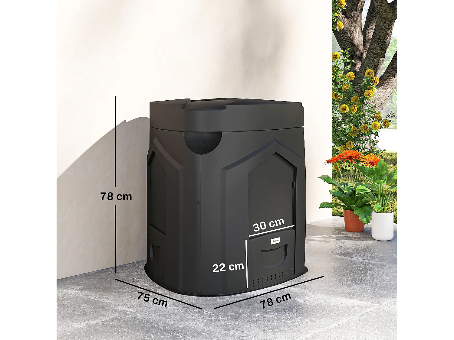 Compostiera da giardino triangolare girevole in plastica nero