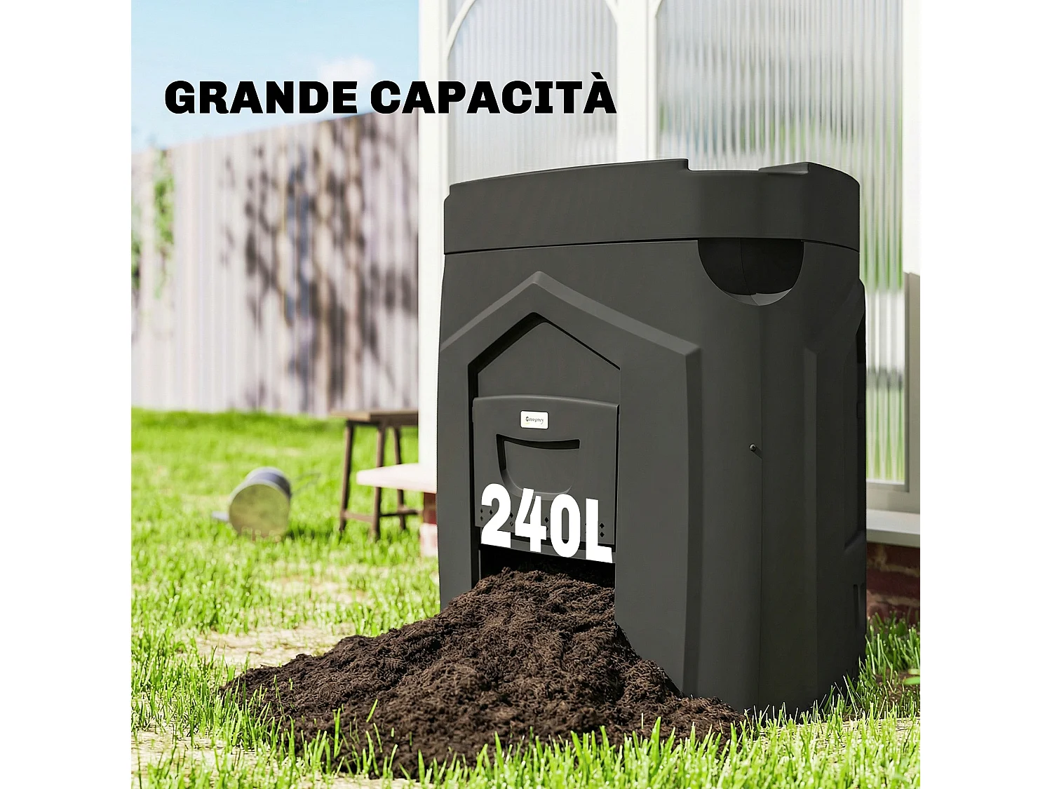 Compostiera da giardino triangolare girevole in plastica nero