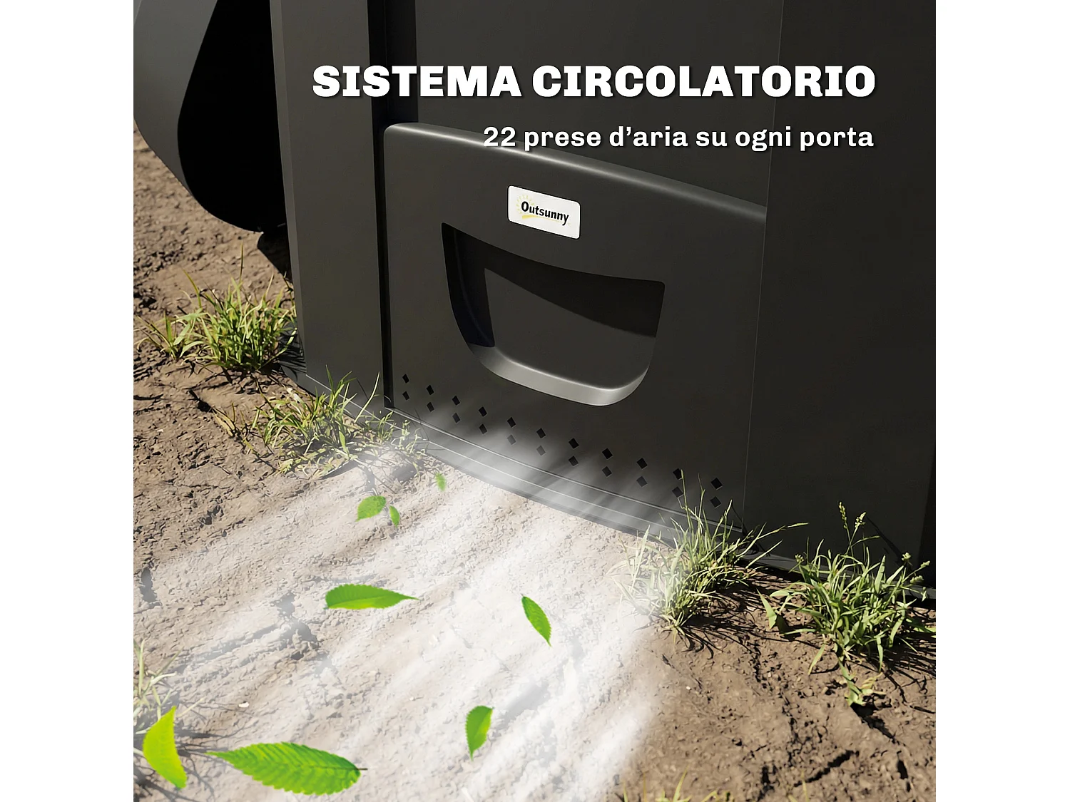 Compostiera da giardino triangolare girevole in plastica nero