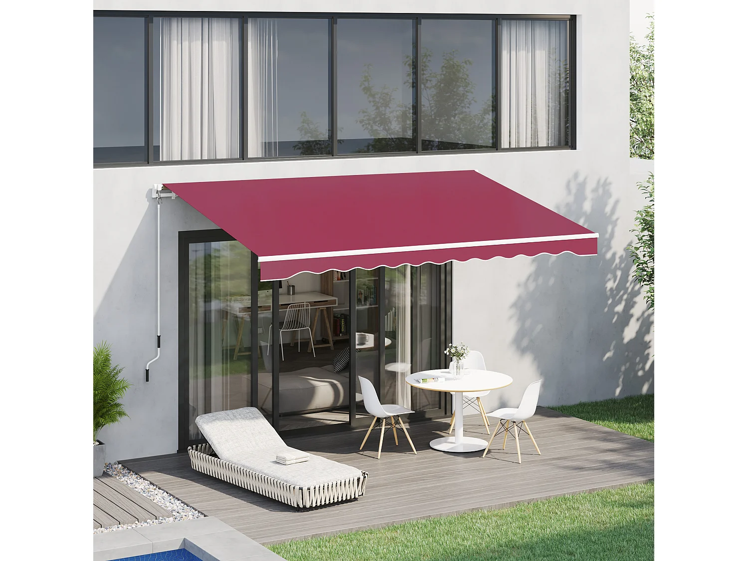 Tenda da sole avvolgibile a caduta manuale 3x2.5m rosso scuro
