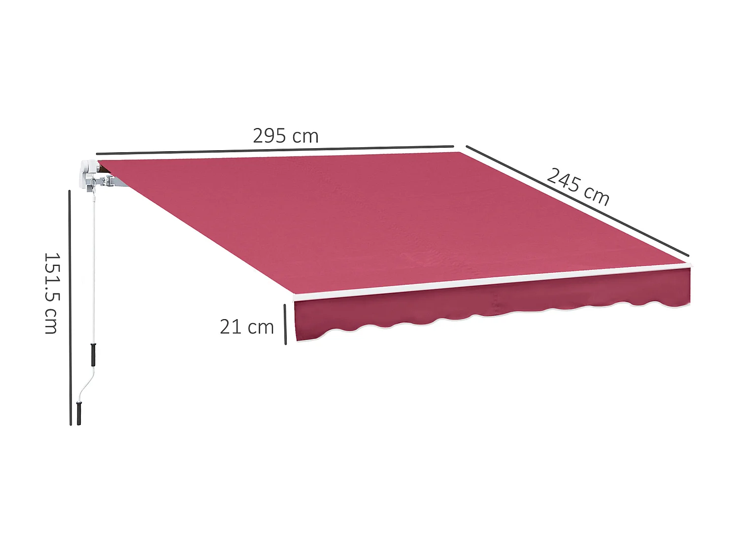 Tenda da sole avvolgibile a caduta manuale 3x2.5m rosso scuro