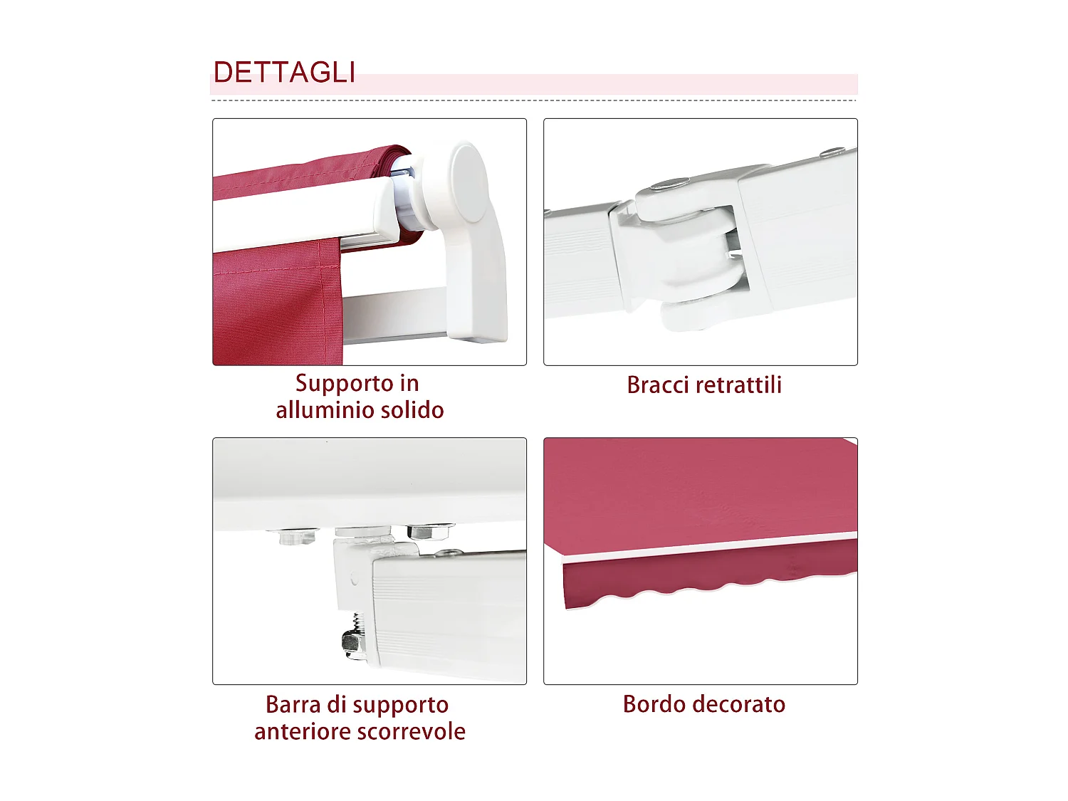 Tenda da sole avvolgibile a caduta manuale 3x2.5m rosso scuro