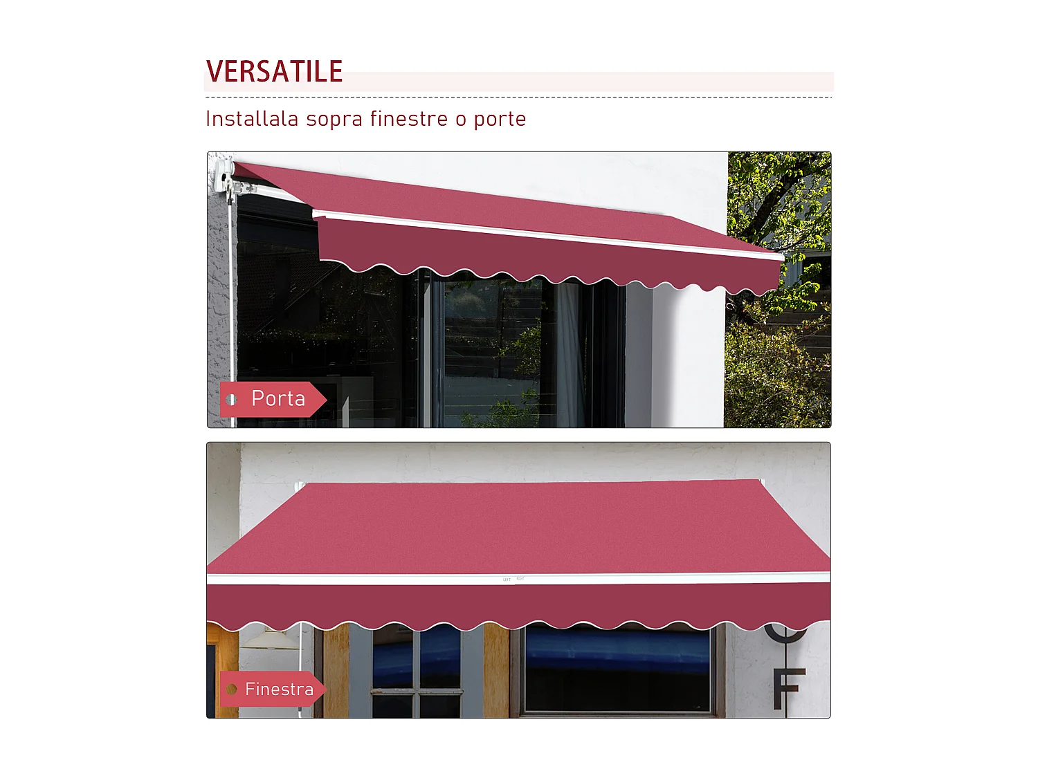 Tenda da sole avvolgibile a caduta manuale 3x2.5m rosso scuro