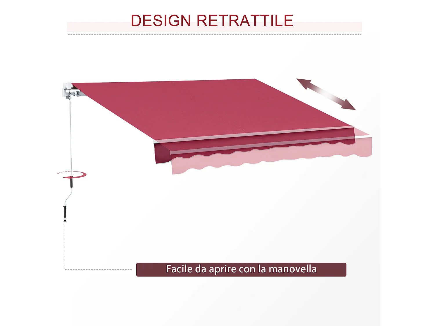 Tenda da sole avvolgibile a caduta manuale 3x2.5m rosso scuro