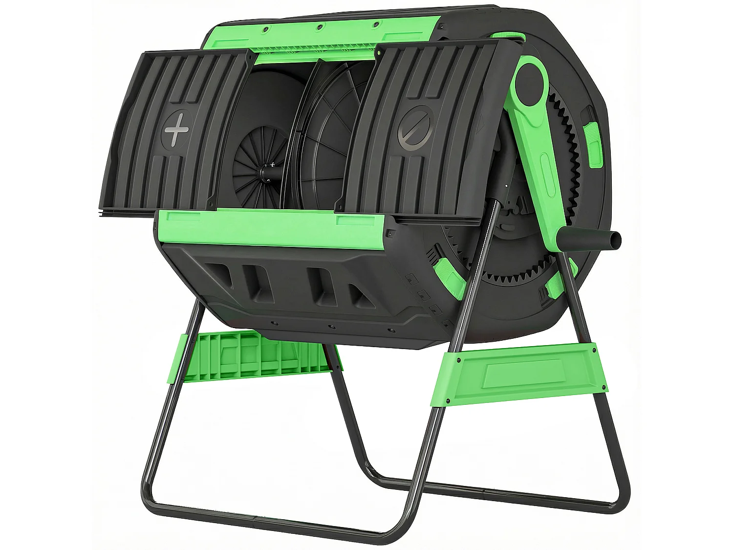 Compostiera da giardino 200l a doppia camera in pp e acciaio nero