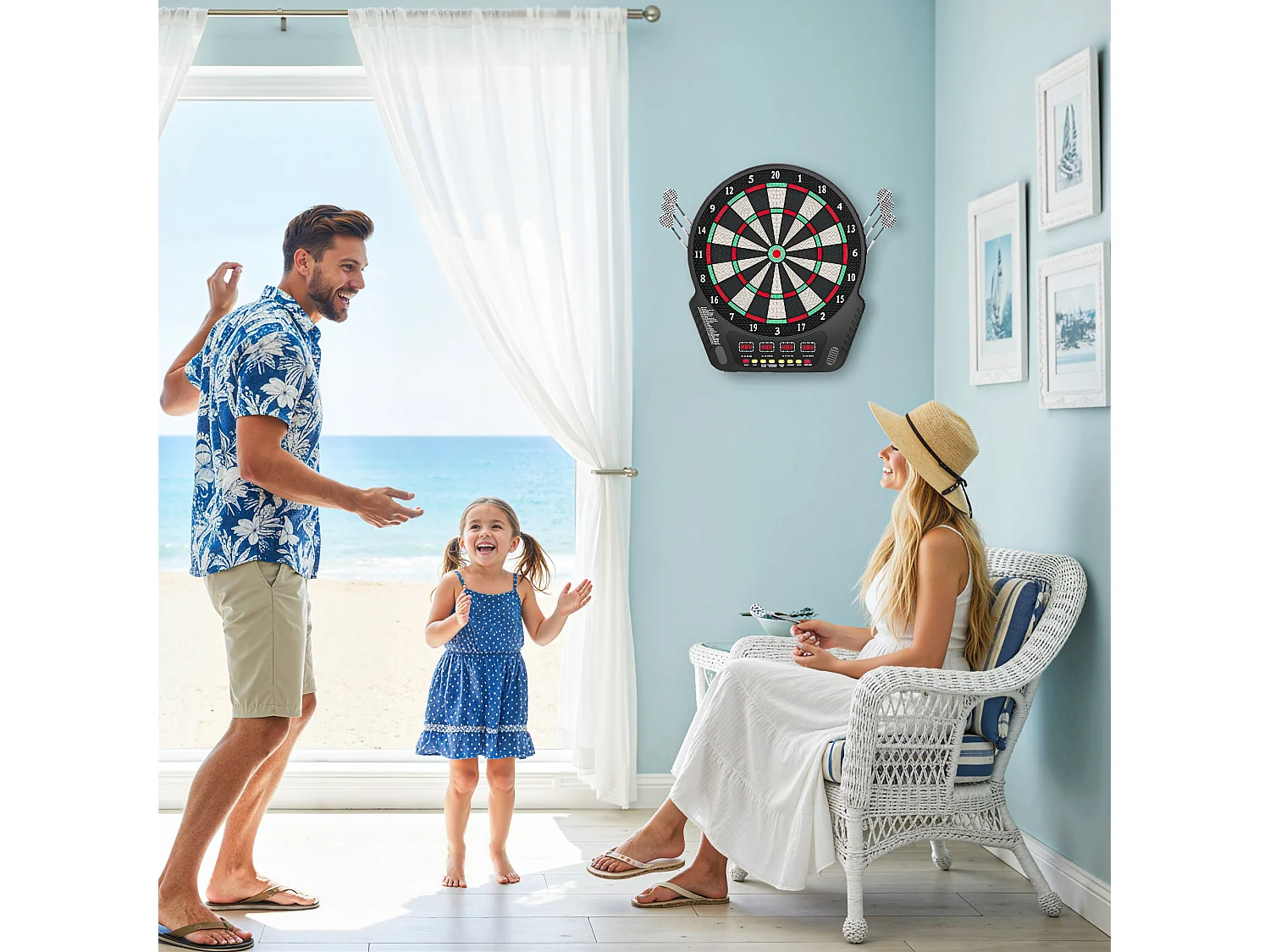 Bersaglio freccette con 6 freccette, alimentatore e 4 display led nero