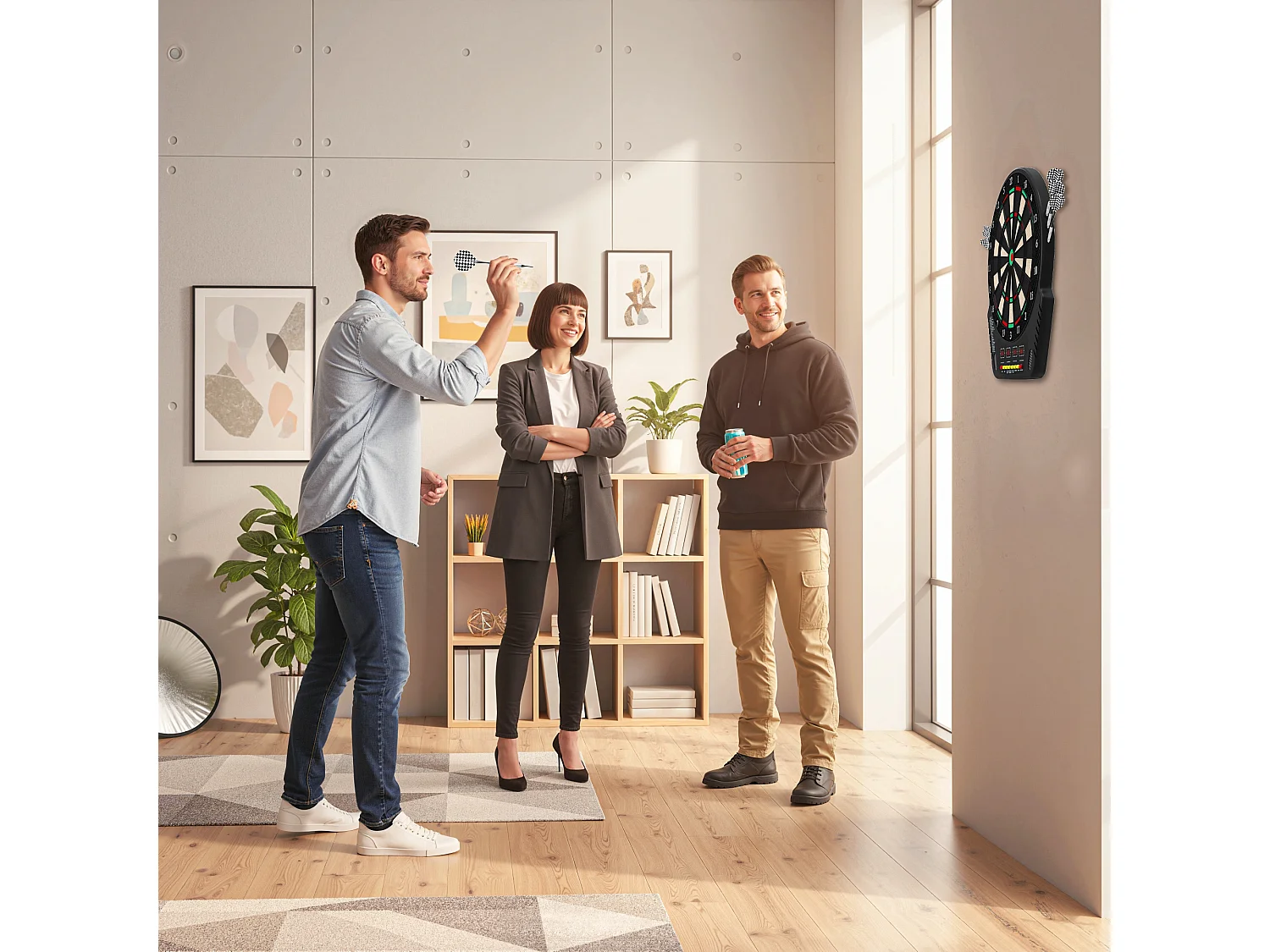 Bersaglio freccette con 6 freccette, alimentatore e 4 display led nero