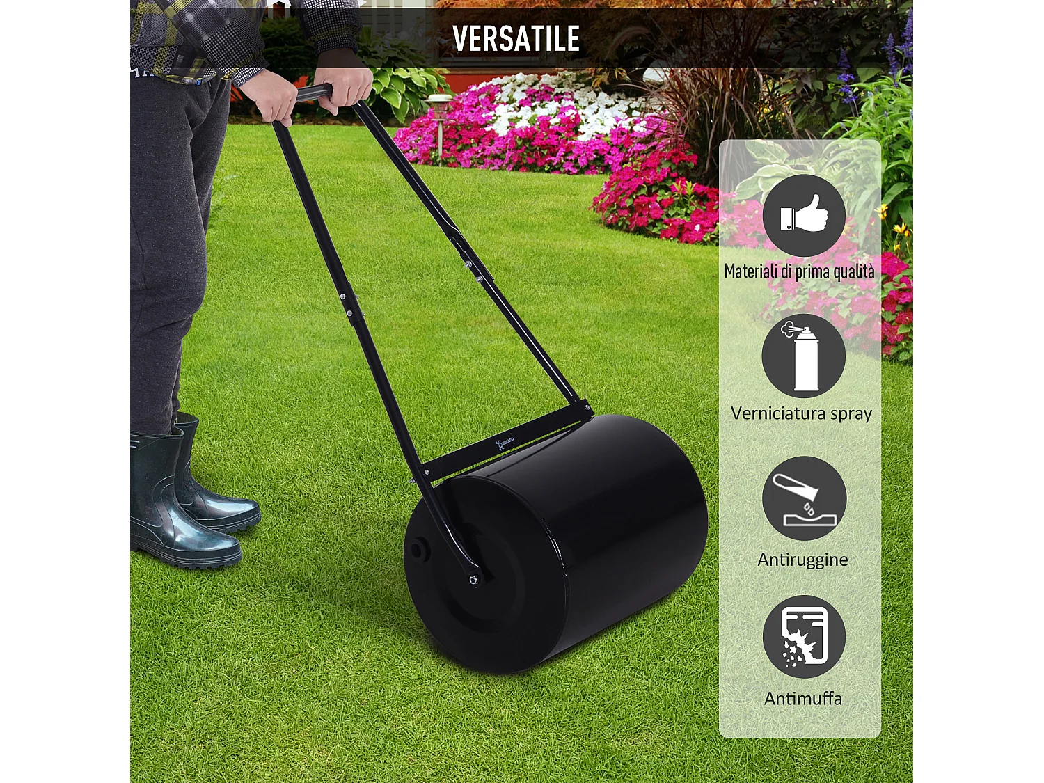 Rullo da giardino in metallo impermeabile serbatoio 60 litri