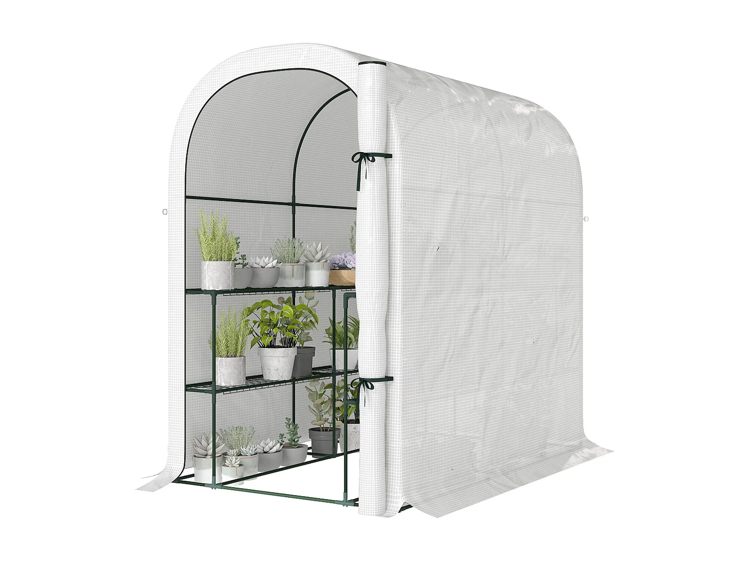 Serra da giardino con scaffali a 2 livelli e porta avvolgibile bianco