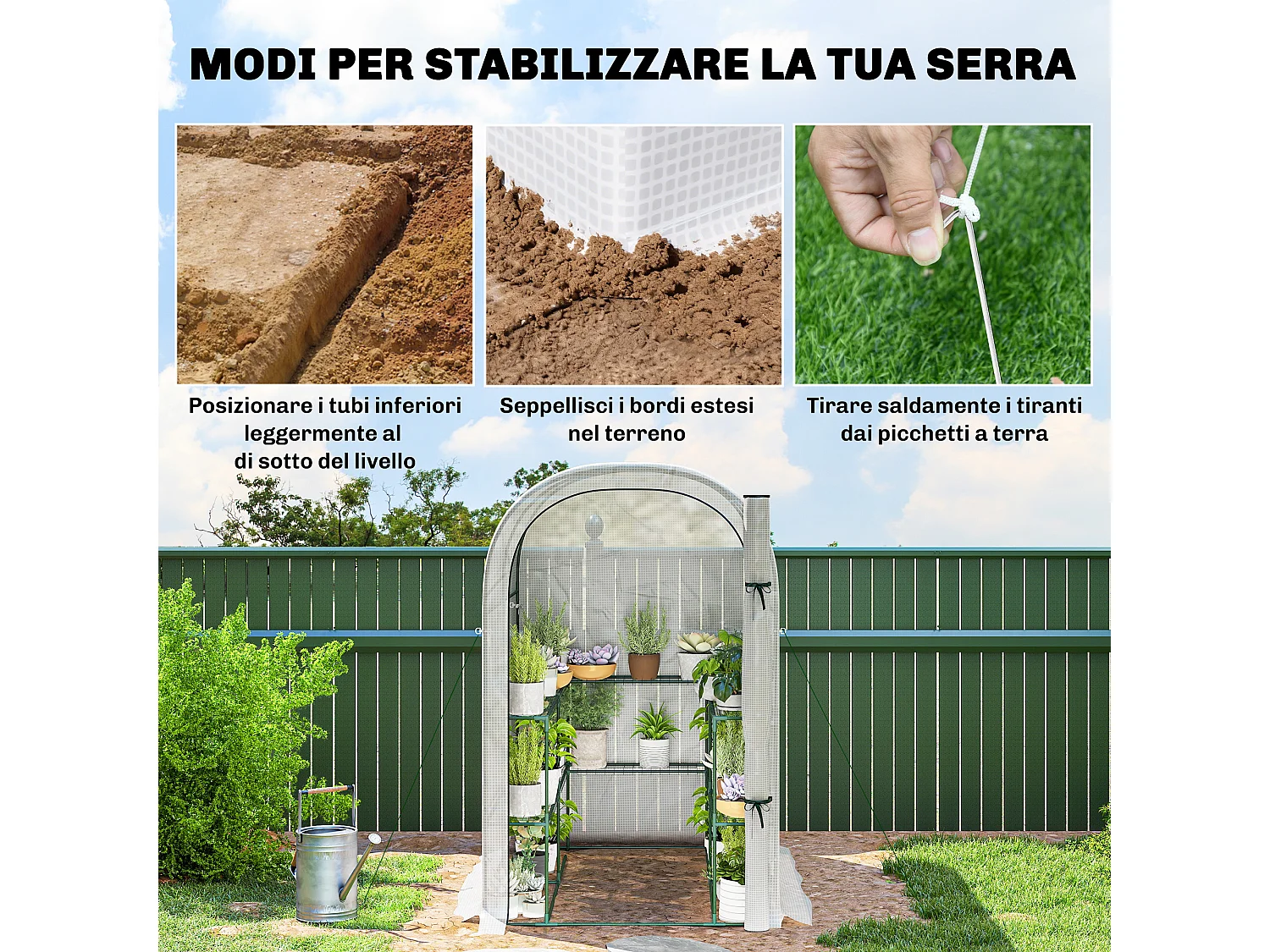 Serra da giardino con scaffali a 2 livelli e porta avvolgibile bianco