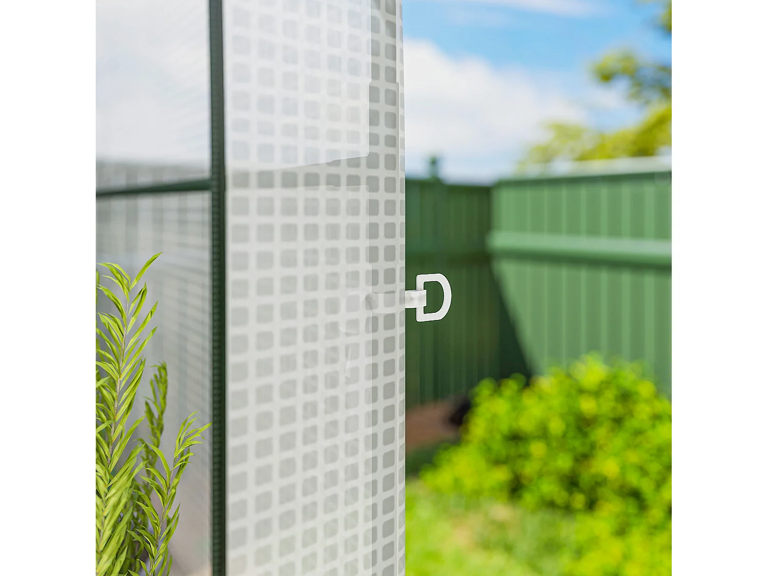 Serra da giardino con scaffali a 2 livelli e porta avvolgibile bianco