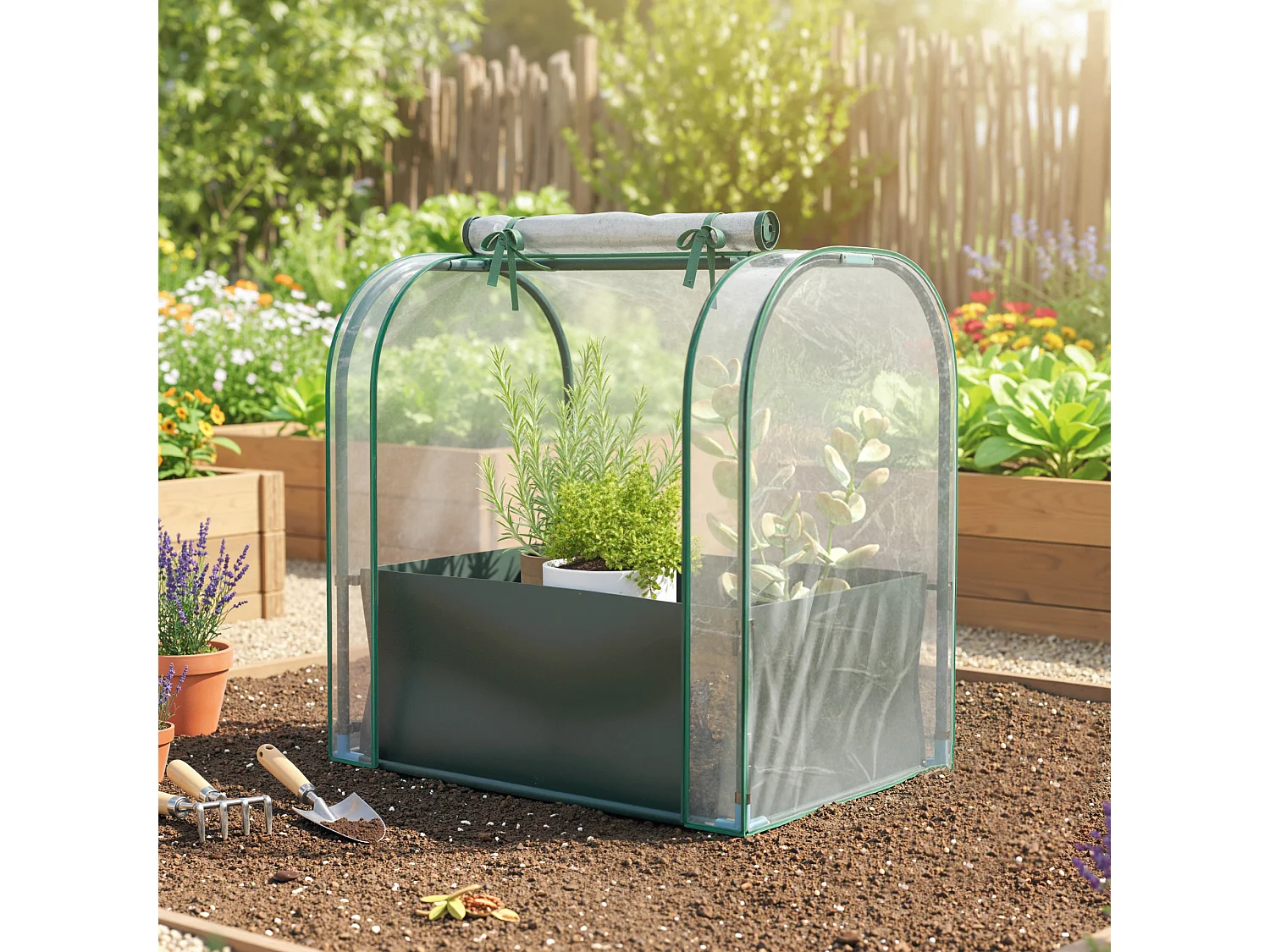 Mini serra con borsa di coltivazione e porta avvolgibile verde